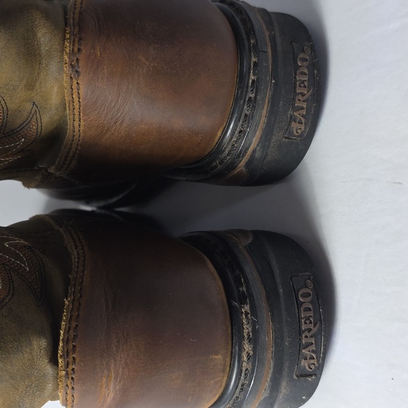 Laredo Mens(7.5D)Leather Waterproof Western Style Pull On Work Boots-Tan Distre - Picture 4 of 13